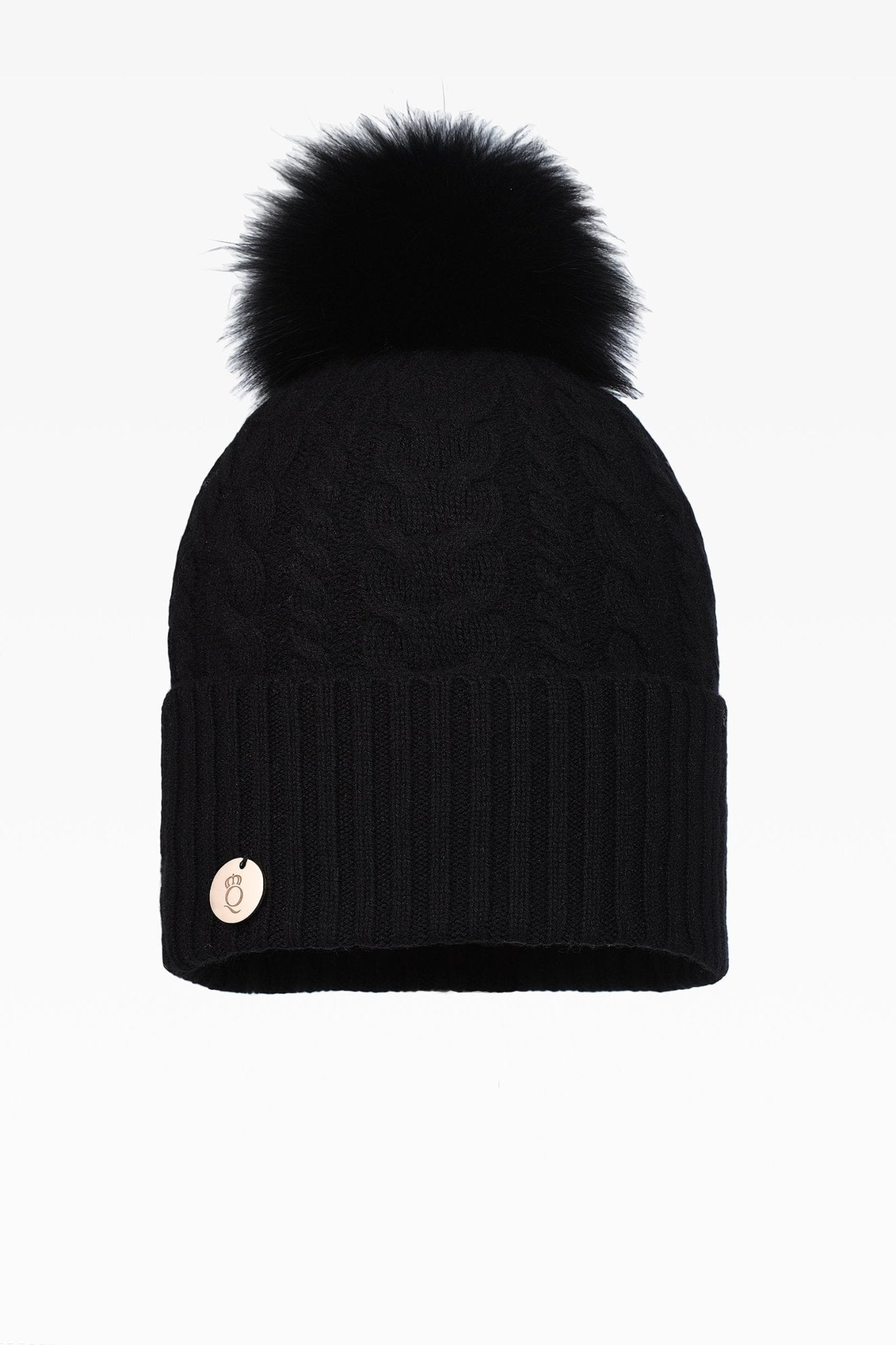 Eve Cable Pom Pom Hat Real Fur Dunedin Cashmere
