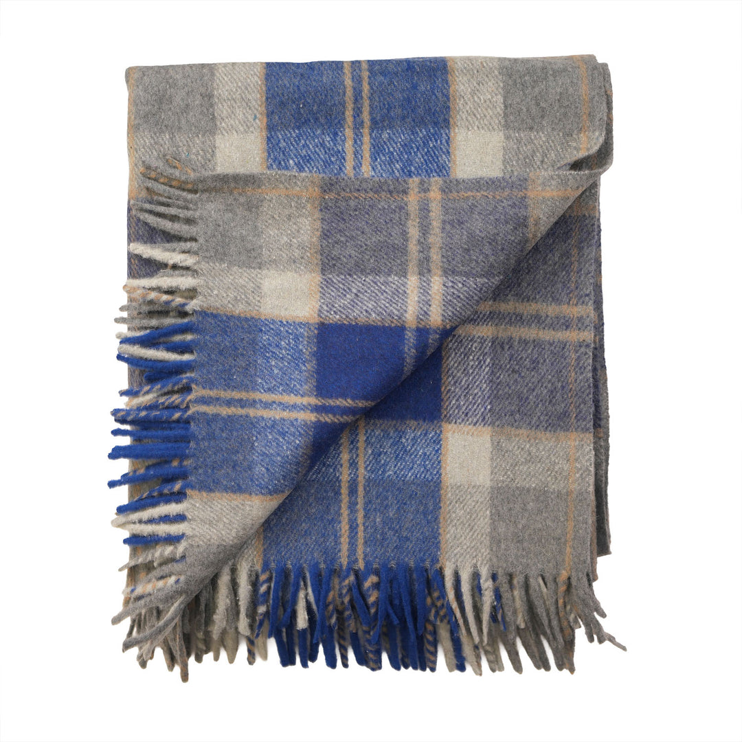 Highland Wool Blend Tartan Blanket Throw – Extra Warm Scottish Wool Blend – BANNOCKBANE SILVER BRIGHT