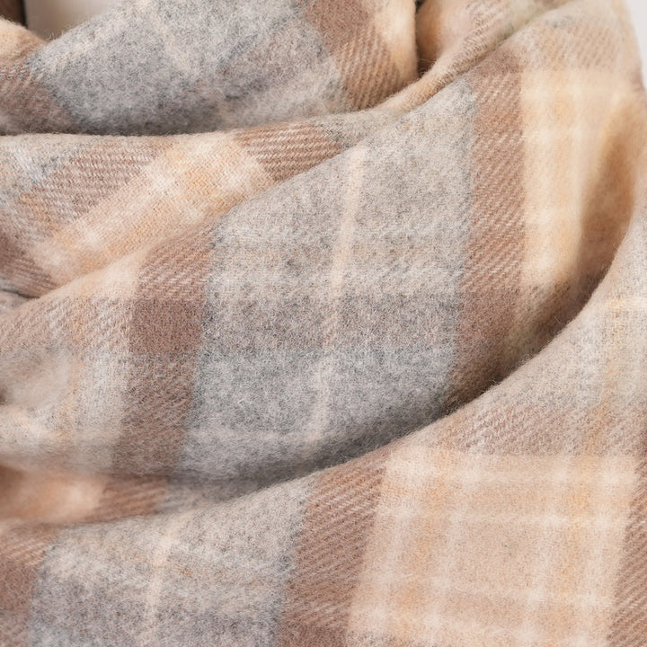 100% Lambswool Scarf – Traditional Tartan &amp; Check Designs - Made in Scotland - Mackellar Natural