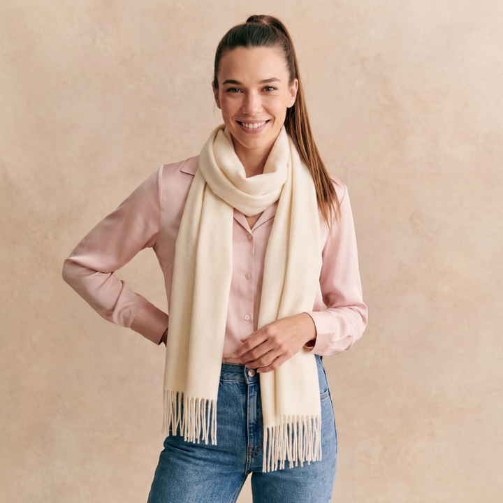 Edinburgh 100% Lambswool Scarf – Premium Soft Wool Wrap - Plain Winter White