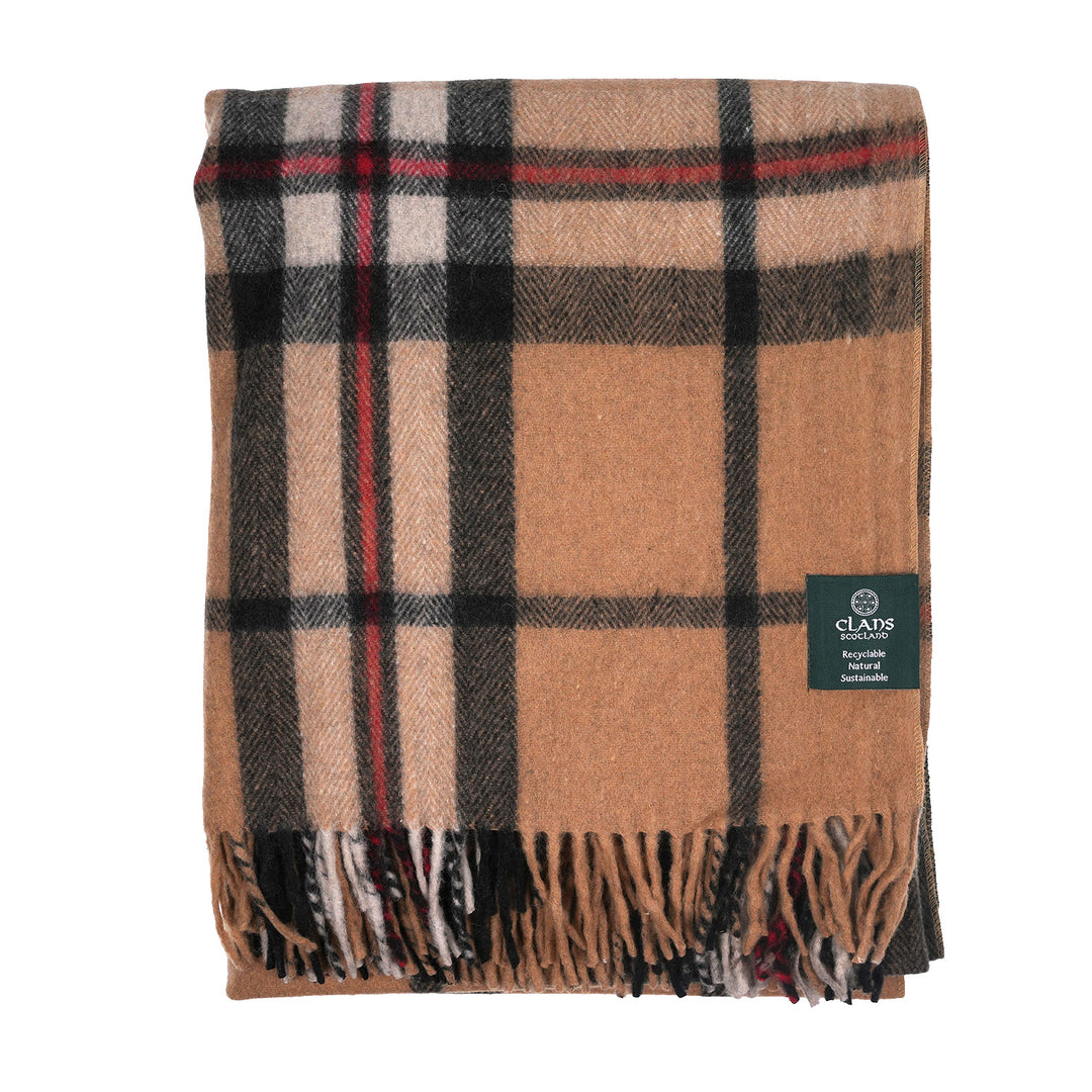 Scottish Tartan Wool-Blend Blanket Throw – Highland Comfort - EXPLODED THOMSON CAMEL