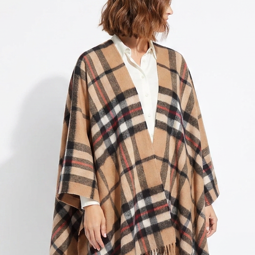 Edinburgh Long Lambswool Tartan Cape – Premium Plaid Wrap - Enlarged Off CTR Scotty Thomson Camel