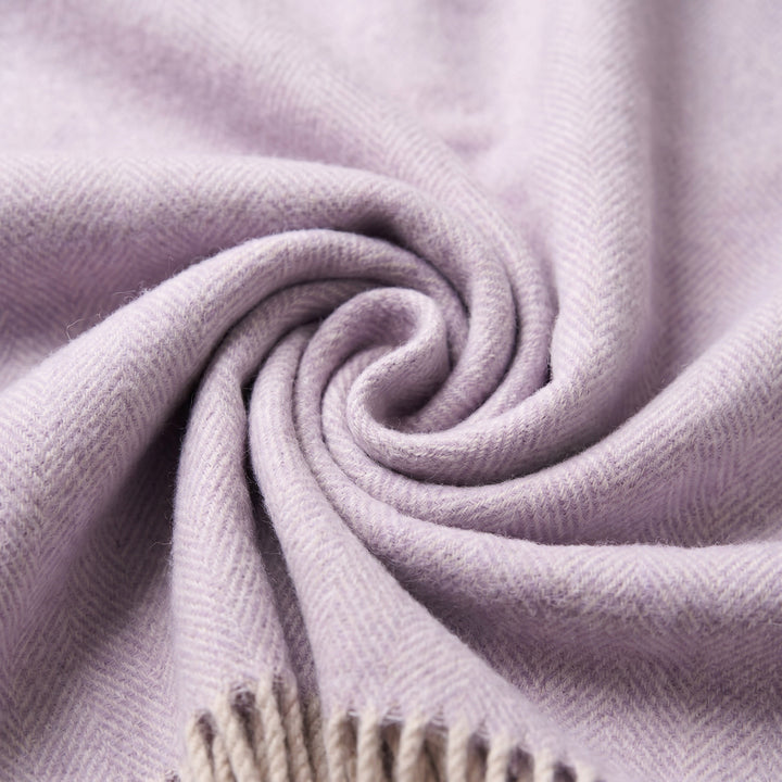 Recycled Wool Herringbone Blanket with Fringe - Soft Warm Throw - HEATHER