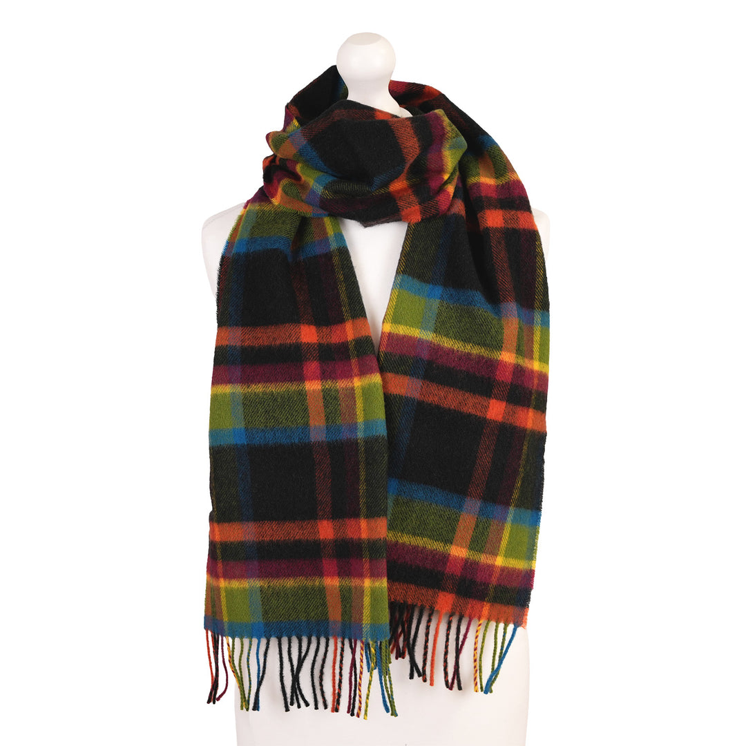 100% Lambswool Scarf – Traditional Tartan &amp; Check Designs - Made in Scotland - Abstract Bright