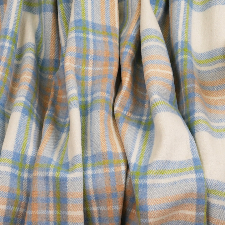 Scottish Tartan Wool-Blend Blanket Throw – Highland Comfort - STEWART MUTED BLUE
