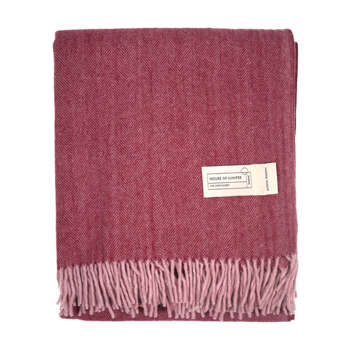 Recycled Wool Herringbone Blanket with Fringe - Soft Warm Throw - EMINENCE