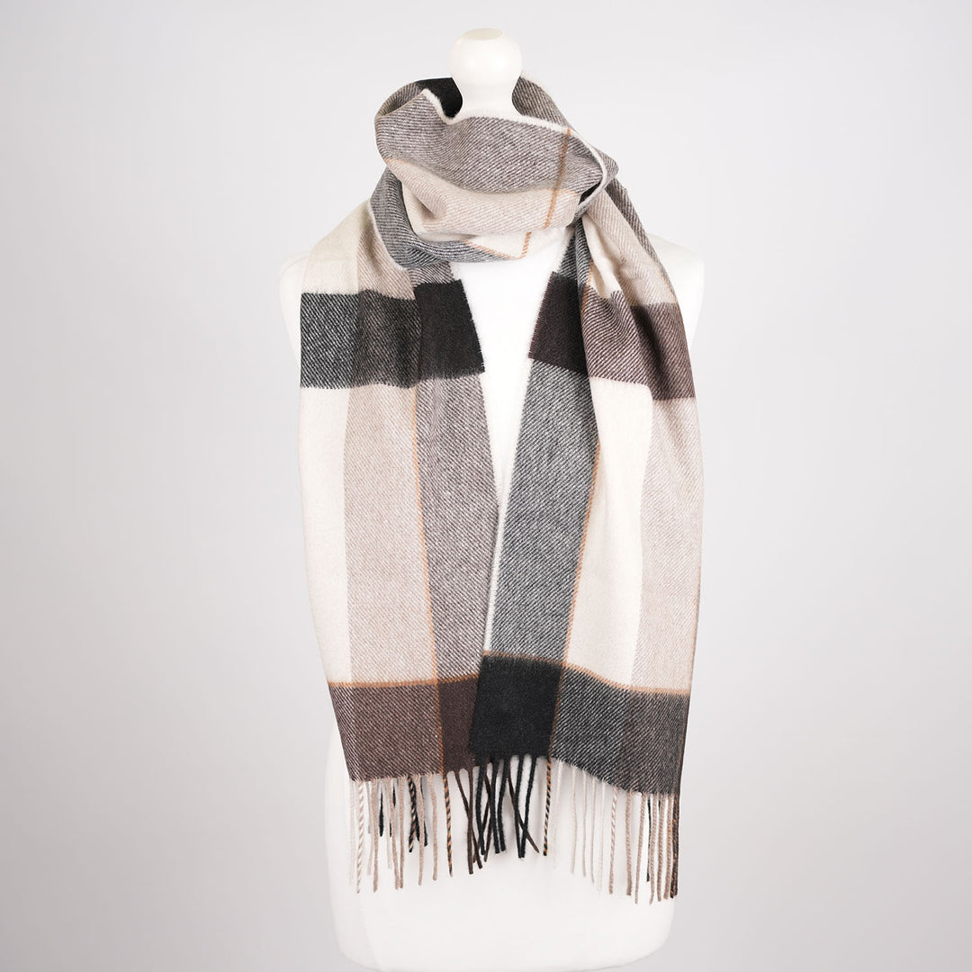 Tartan Weaving Mill 100% Pure Cashmere Scarf – Made in Scotland - BLOCK PINSTRIPE COCOA