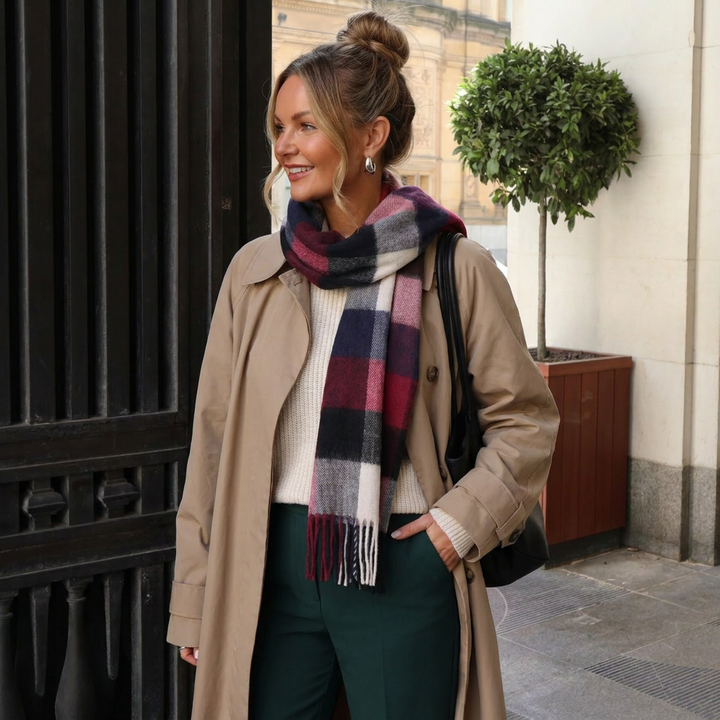Edinburgh Cashmere Premium Lightweight Scarf - Ultra-Soft Luxury Wrap - 5 SQUARE TARTAN - BLUE/BLACK