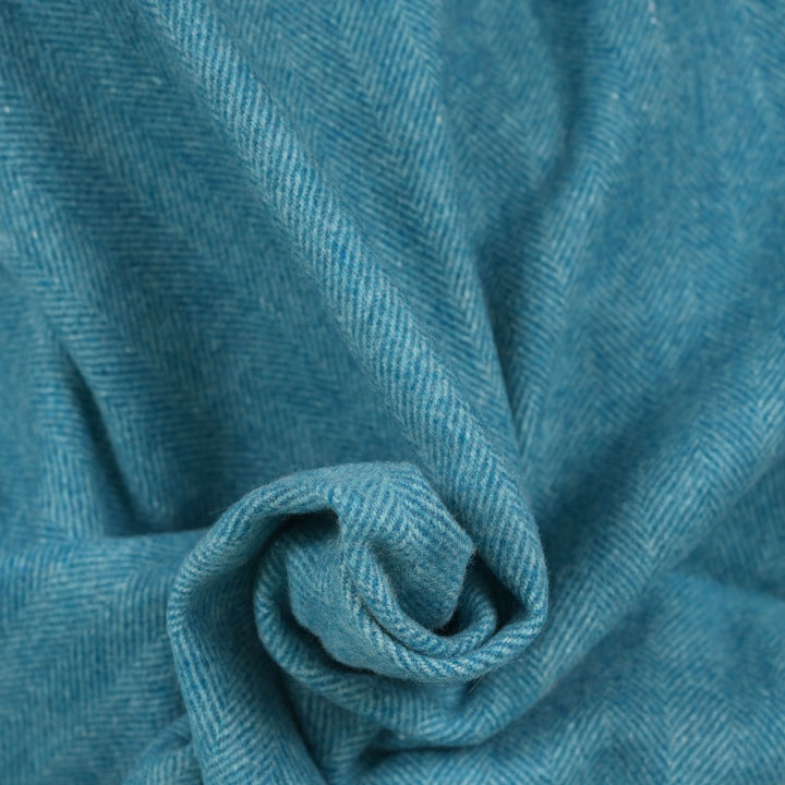 Highland Herringbone Wool Blend Throw Blanket with Tasselled Fringe - TURQUOISE