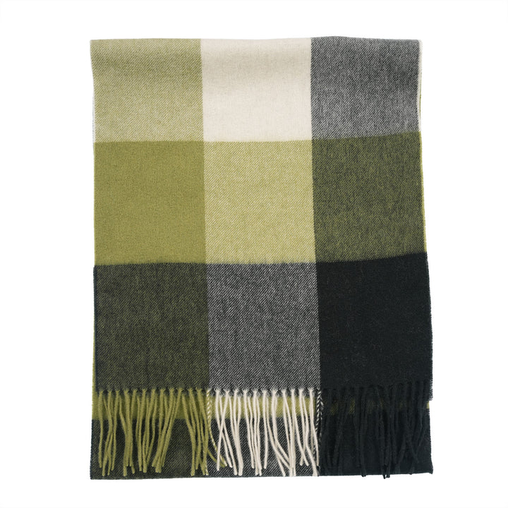 Heritage of Scotland 100% Lambswool Wide Scarf Soft Unisex Winter Wrap - Tartan &amp; Check Designs - 3 SQUARE GREEN