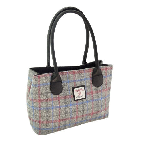 Harris Tweed Cassley Classic Handbag - Elegant Tartan Shoulder Bag - Light Grey Check (COL069)