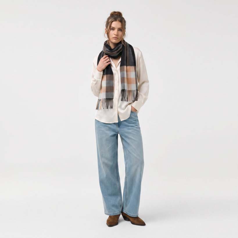 Edinburgh Cashmere Premium Lightweight Scarf - Ultra-Soft Luxury Wrap - BANKFIELD BLACK SPRAY