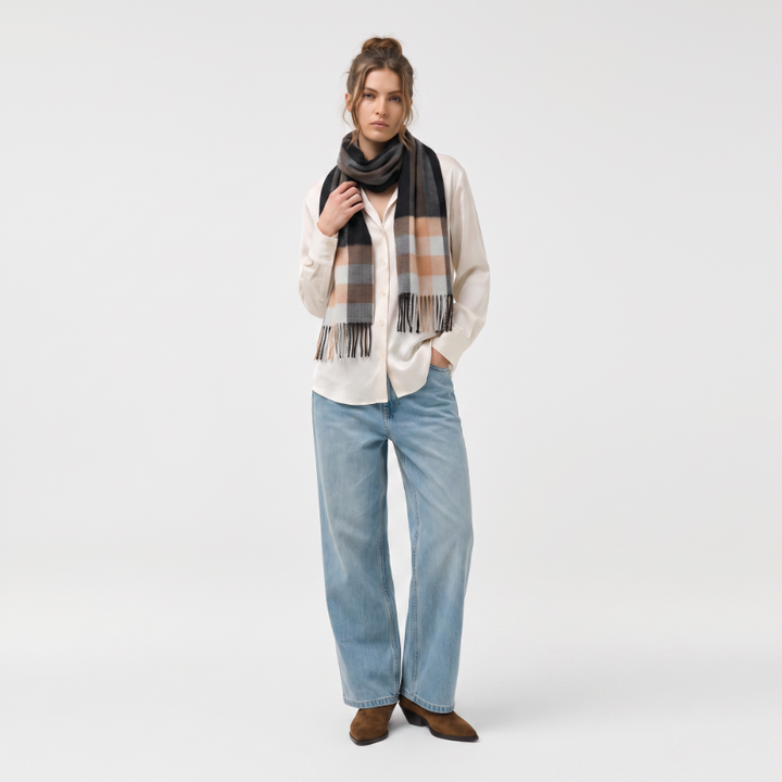 Edinburgh Cashmere Premium Lightweight Scarf - Ultra-Soft Luxury Wrap - BANKFIELD BLACK SPRAY
