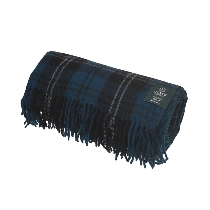Highland Wool Blend Tartan Blanket Throw – Extra Warm Scottish Wool Blend – RAMSAY BLUE