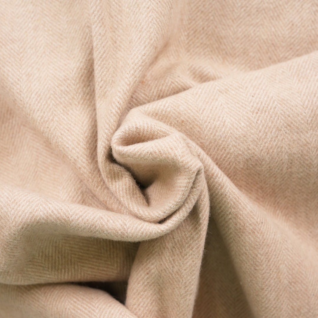 Recycled Wool Herringbone Knee Blanket – Pastel Fringed Throw - SAND BEIGE/NATURAL