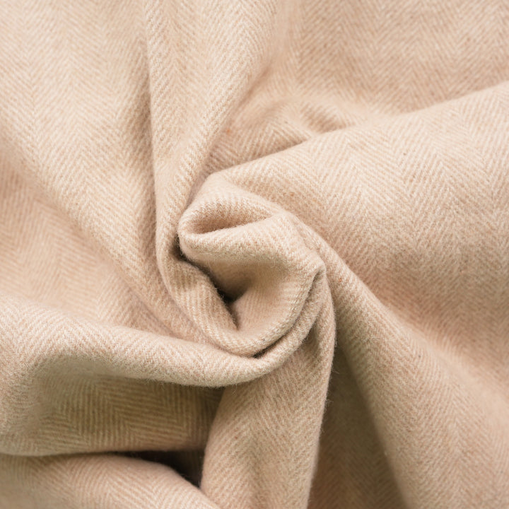 Recycled Wool Herringbone Knee Blanket – Pastel Fringed Throw - SAND BEIGE/NATURAL