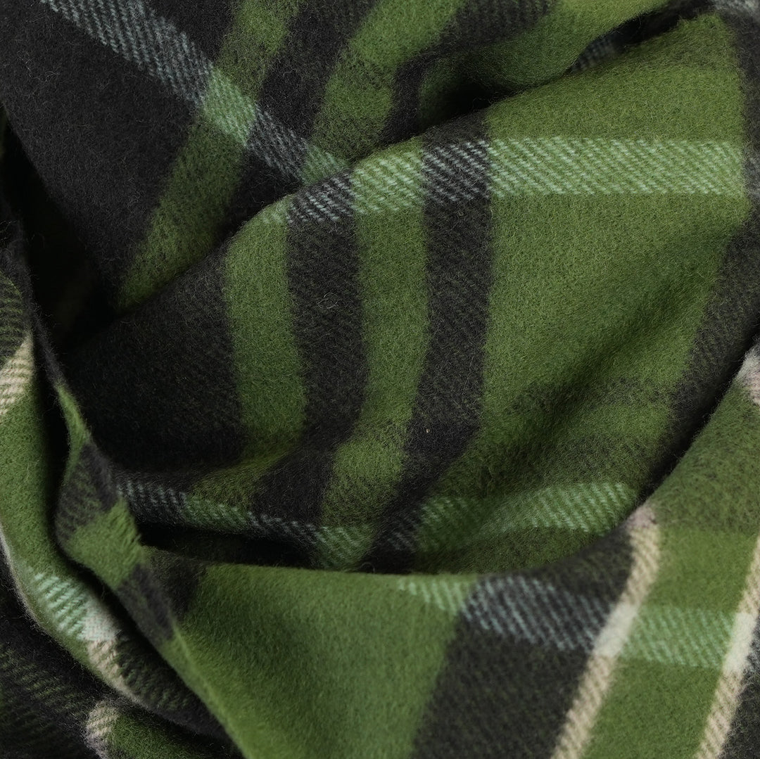 100% Lambswool Scarf – Traditional Tartan &amp; Check Designs - Made in Scotland - Amy Green Black
