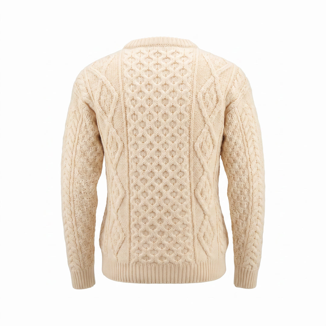 Unisex  Blue 100% Wool Aran Cable Knit Crew Neck Jumper – Made in Ireland | Aran