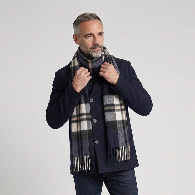 Tartan Weaving Mill 100% Pure Cashmere Scarf – Made in Scotland - AMPLIFIED THOMSON NAVY