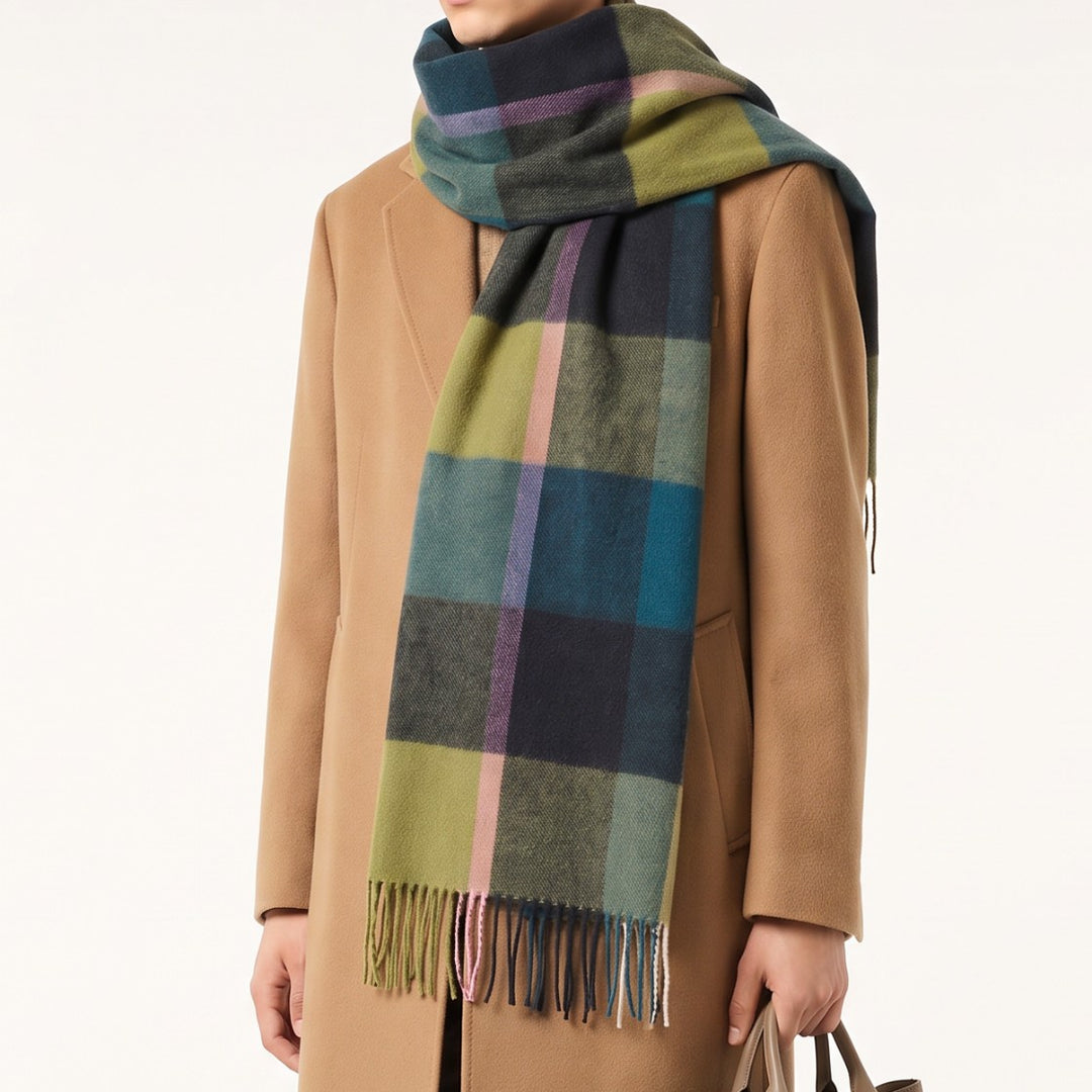 Heritage of Scotland 100% Lambswool Wide Scarf Soft Unisex Winter Wrap - Tartan &amp; Check Designs - KIRKSTALL CHECK GREEN