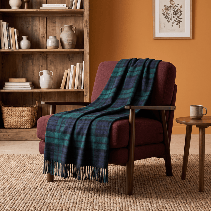 100% Pure Lambswool Blanket Throw – Luxury Soft Warm Wool Blanket - Home Décor - BLACK WATCH
