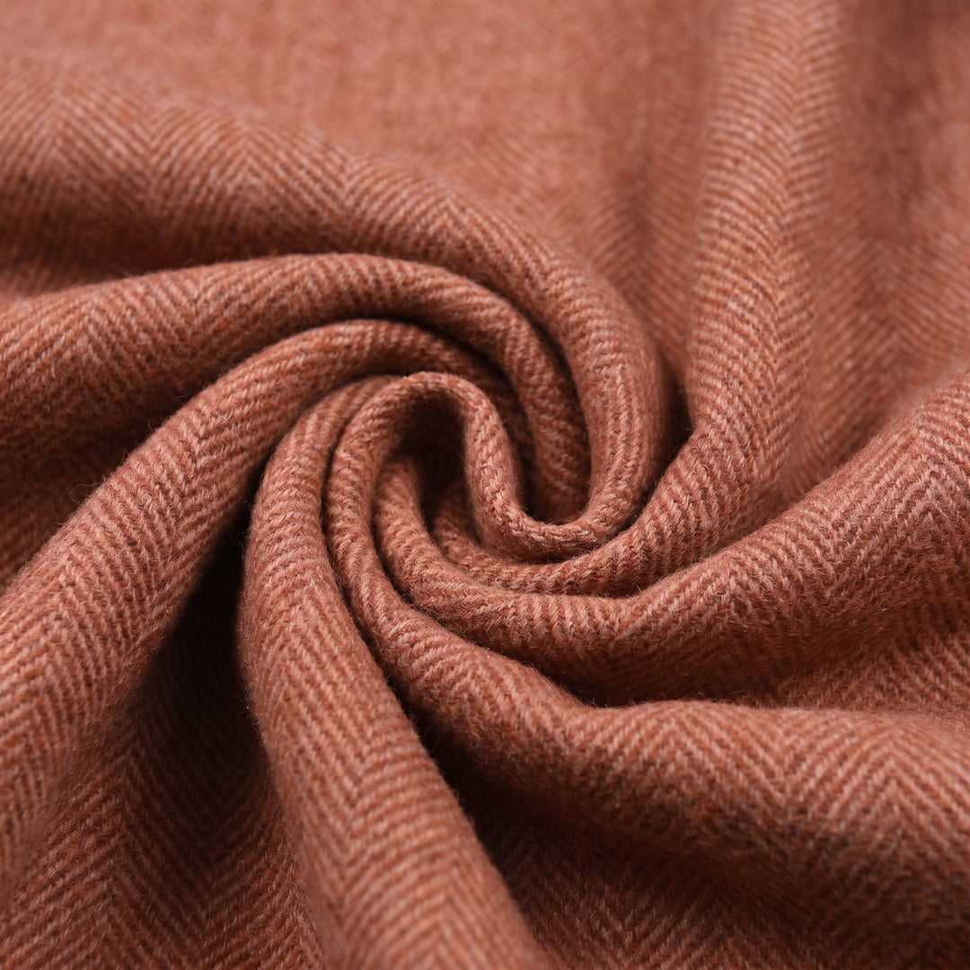 Recycled Wool Herringbone Blanket with Fringe - Soft Warm Throw - SPICE