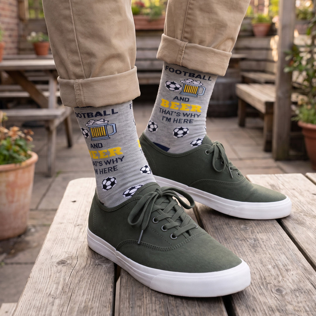 Men’s Luxury Bamboo Socks – Soft, Breathable &amp; Stylish Everyday Comfort - FOOTBALL AND BEER GREY