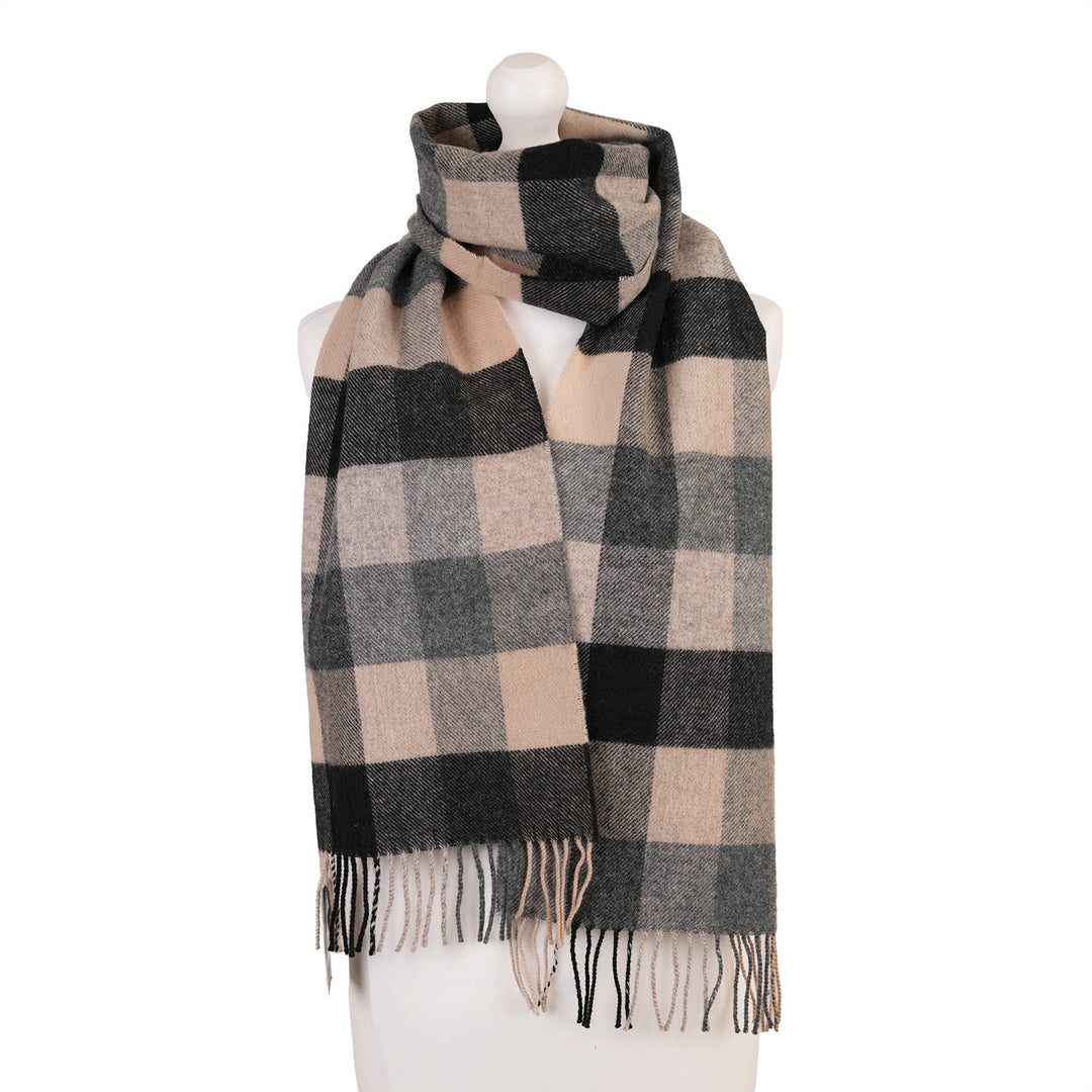 100% Lambswool Scarf – Traditional Tartan &amp; Check Designs - Made in Scotland - 5 Square Natural