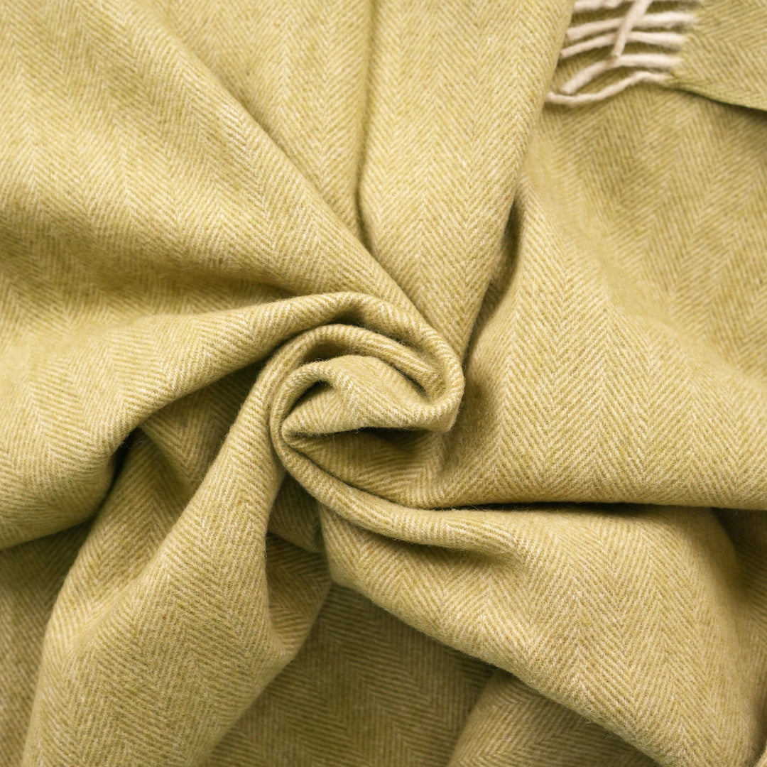 Recycled Wool Herringbone Knee Blanket – Pastel Fringed Throw - GREEN