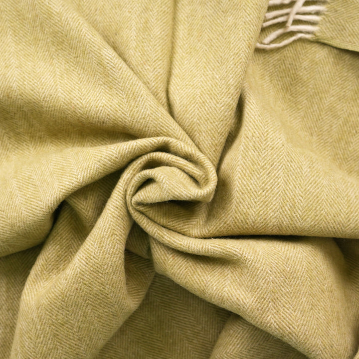 Recycled Wool Herringbone Knee Blanket – Pastel Fringed Throw - GREEN