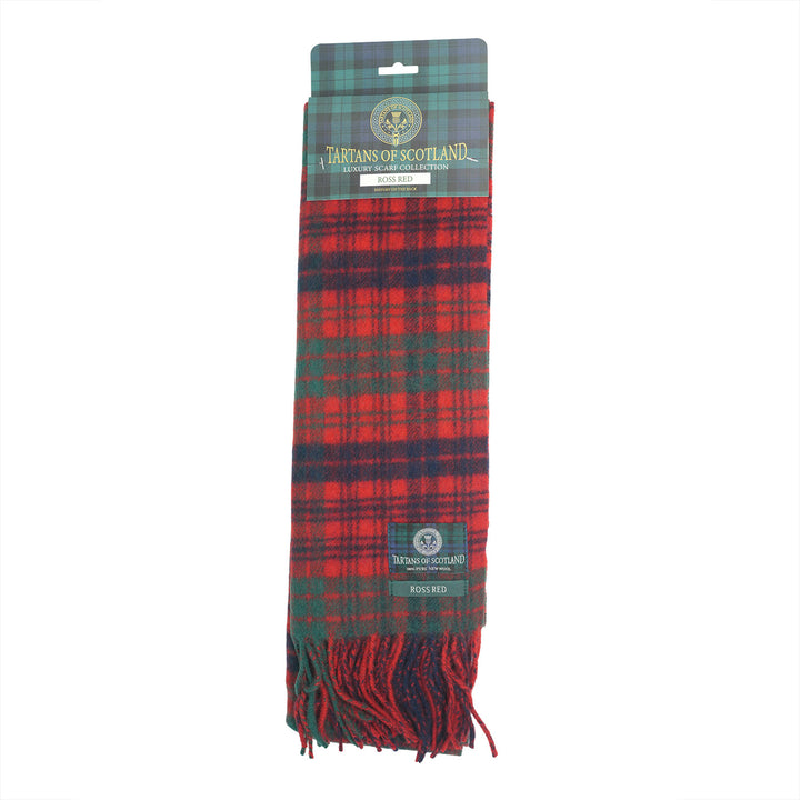 Tartan of Scotland 100% Pure New Wool Clan Scarf - Ross Red