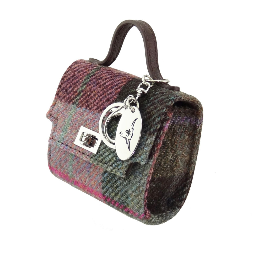 Harris Tweed Nochty Really Wee Bag - Mini Tartan Handbag - Green &amp; Rose Pink Tartan (COL137)