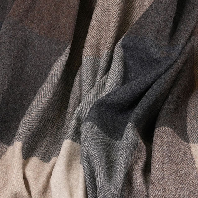 Highland Earth Tone Block Check Recycled Wool Blend Blanket - NATURAL TAUPE