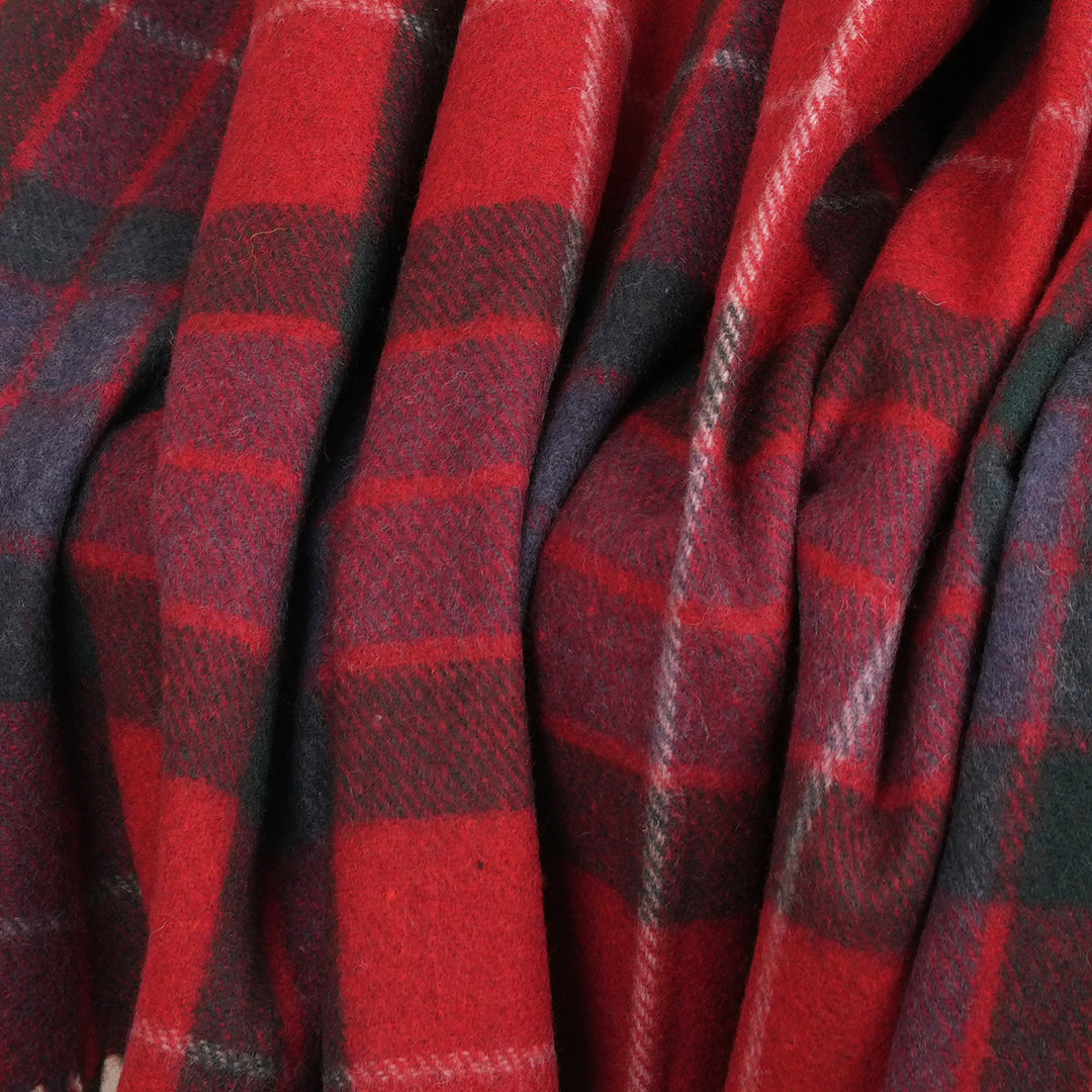 Highland Wool Blend Tartan Blanket Throw – Extra Warm Scottish Wool Blend – FRASER RED