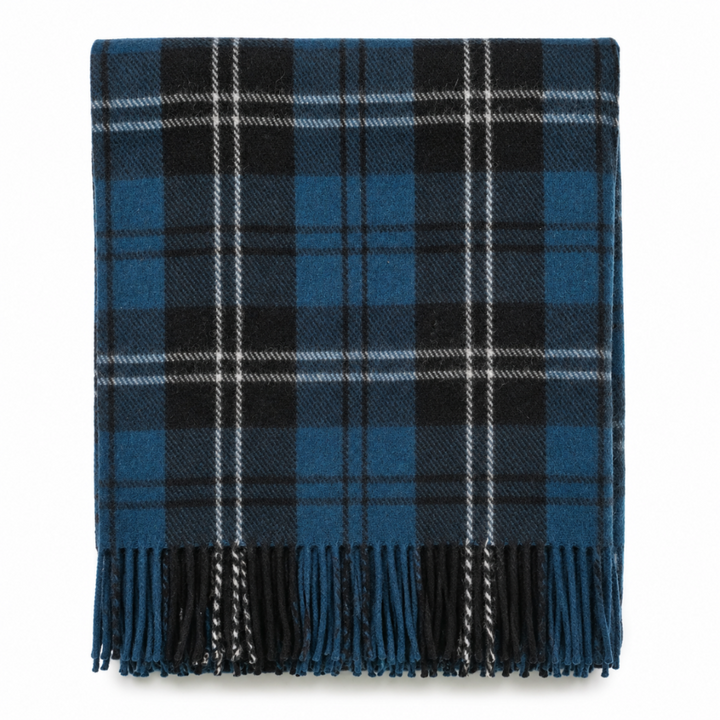 Highland Wool Blend Tartan Blanket Throw – Extra Warm Scottish Wool Blend – RAMSAY BLUE