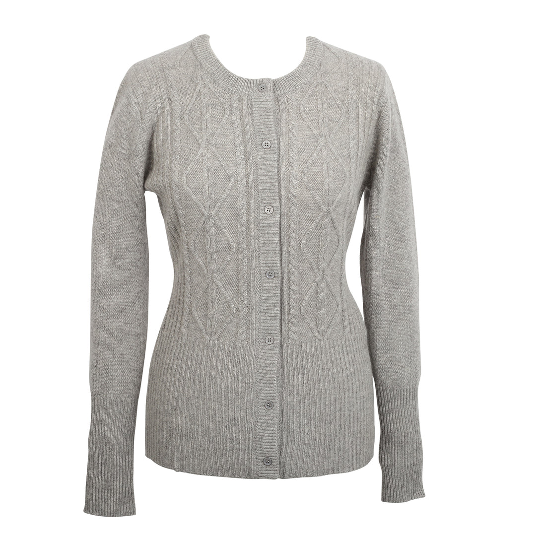 New Cable Cardi Silver Grey