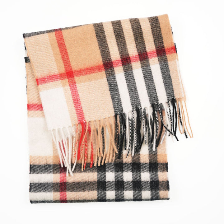 Edinburgh 100% Lambswool Scarf – Premium Soft Wool Wrap - CHEQUER CAMEL AND GREY (24538)