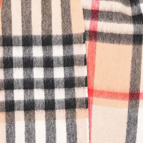 Edinburgh 100% Lambswool Scarf – Premium Soft Wool Wrap - CHEQUER CAMEL AND GREY (24538)