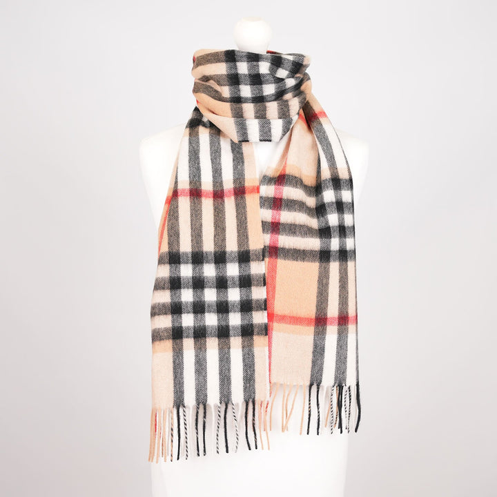 Edinburgh 100% Lambswool Scarf – Premium Soft Wool Wrap - CHEQUER CAMEL AND GREY (24538)