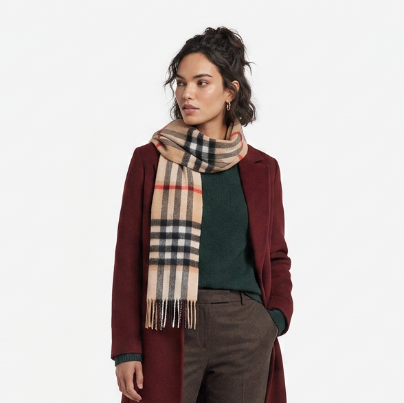 Edinburgh 100% Lambswool Scarf – Premium Soft Wool Wrap - CHEQUER CAMEL AND GREY (24538)