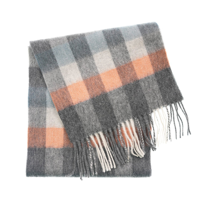 Edinburgh 100% Lambswool Scarf – Premium Soft Wool Wrap - GIANT CHEQUER TEL/GREY (24679)