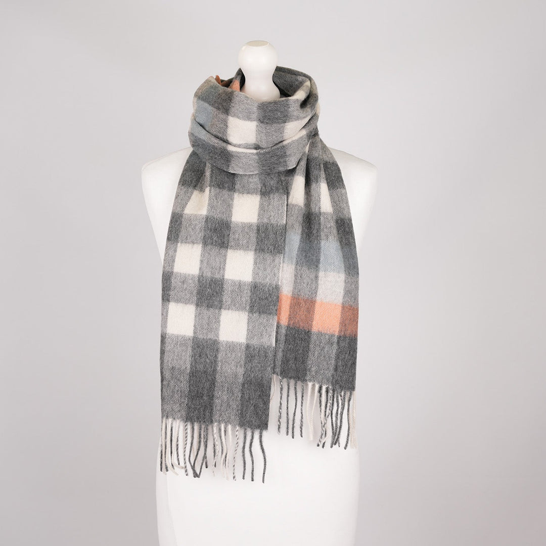 Edinburgh 100% Lambswool Scarf – Premium Soft Wool Wrap - GIANT CHEQUER TEL/GREY (24679)