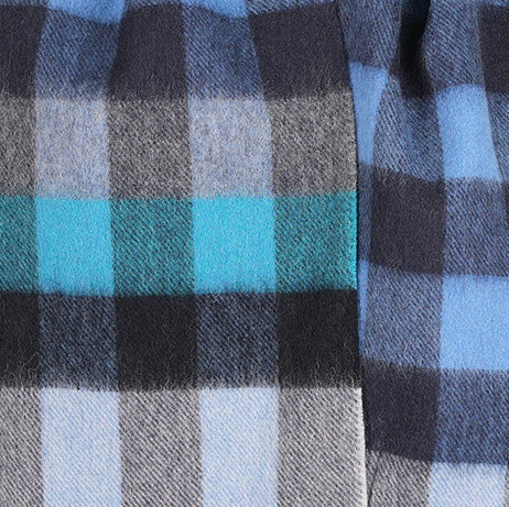 Edinburgh 100% Lambswool Scarf – Premium Soft Wool Wrap - GIANT CHEQUER NAVY/BLUE