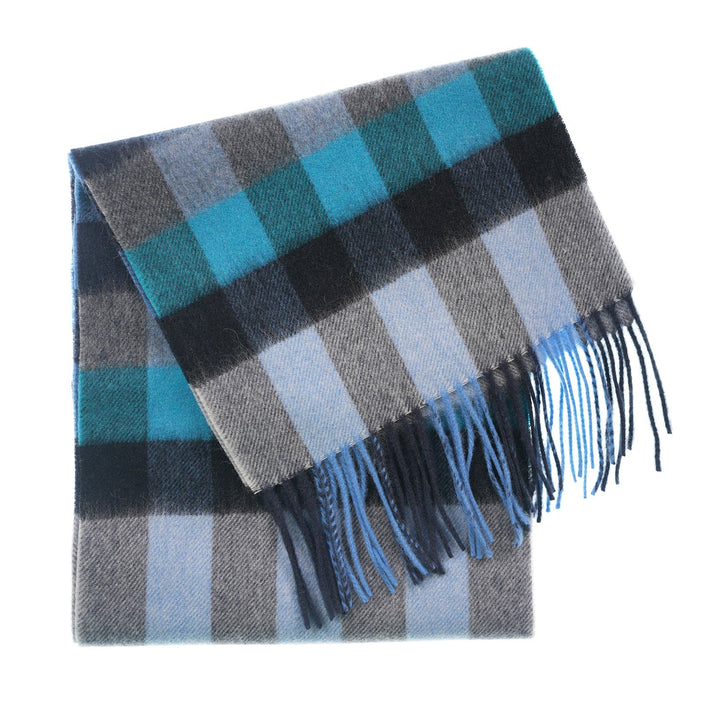 Edinburgh 100% Lambswool Scarf – Premium Soft Wool Wrap - GIANT CHEQUER NAVY/BLUE