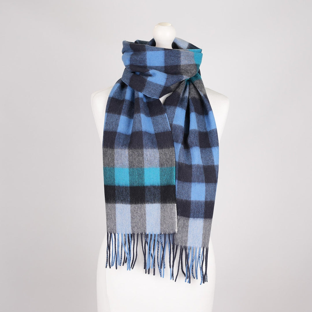 Edinburgh 100% Lambswool Scarf – Premium Soft Wool Wrap - GIANT CHEQUER NAVY/BLUE