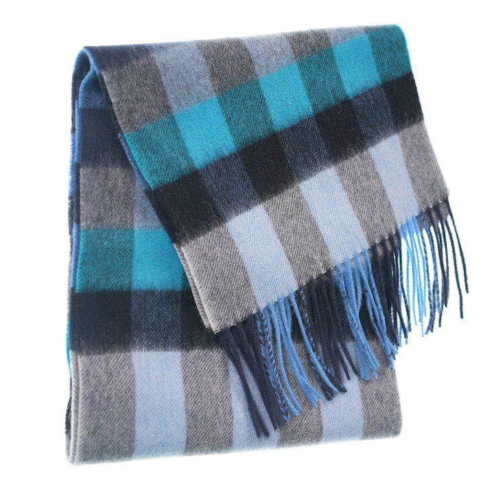 Edinburgh 100% Lambswool Scarf – Premium Soft Wool Wrap - GIANT CHEQUER NAVY/BLUE