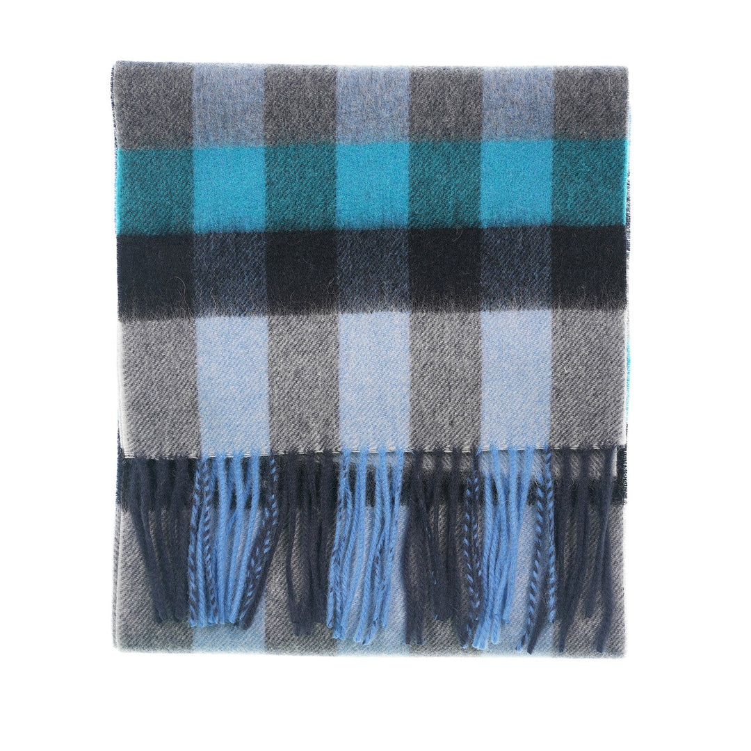 Edinburgh 100% Lambswool Scarf – Premium Soft Wool Wrap - GIANT CHEQUER NAVY/BLUE