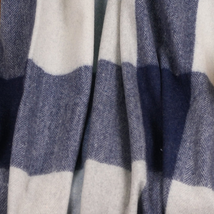 The Cosy Check – Recycled Wool Block-Check Herringbone Blanket - LIGHT BLUE