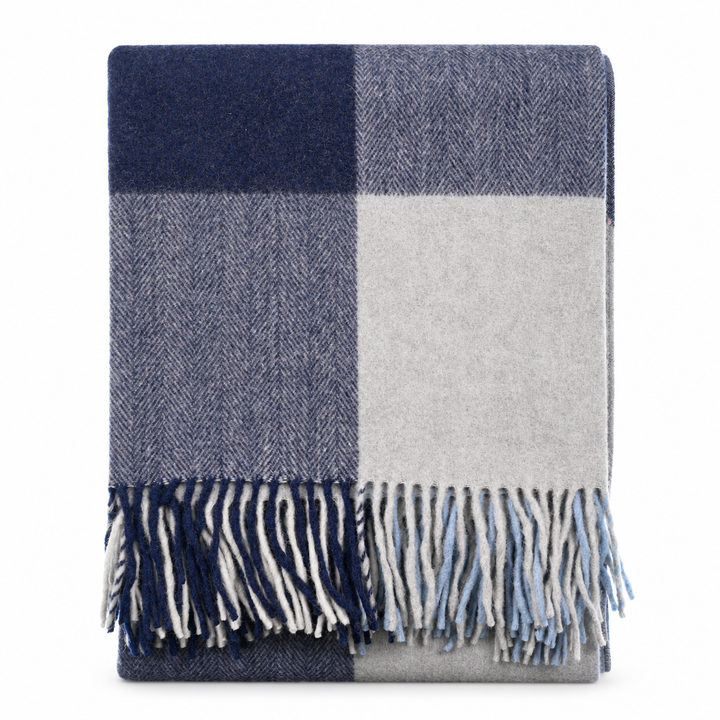 The Cosy Check – Recycled Wool Block-Check Herringbone Blanket - LIGHT BLUE