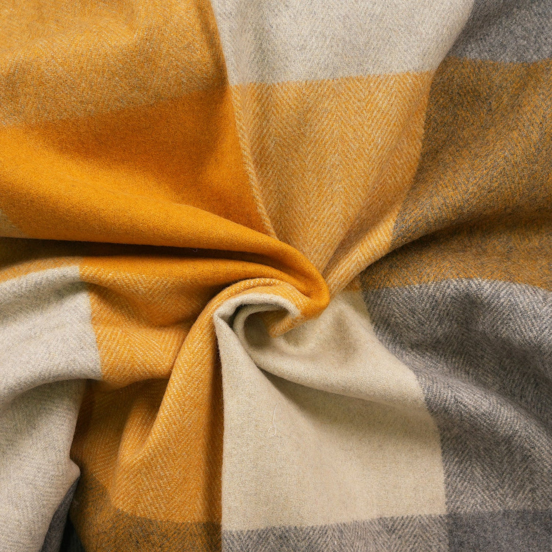 The Cosy Check – Recycled Wool Block-Check Herringbone Blanket - NATURAL OCHRE